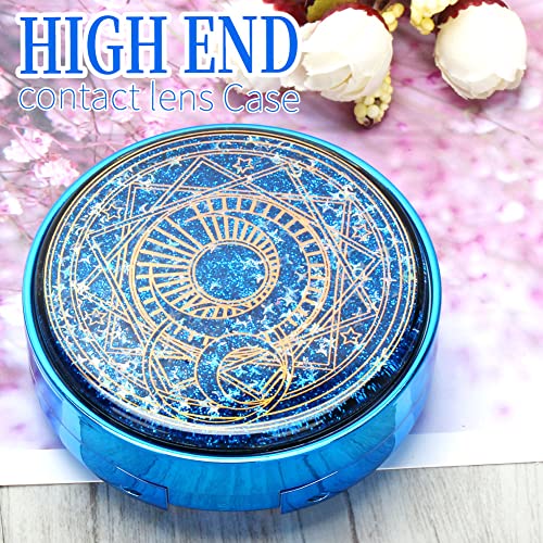 ofone Contact Lens Case, Bling Stars Cute Contact Lenses Holder Travel Kit with Remover Tool Tweezers Solution Bottle Mirror Portable Contacts Storage Container for Women Girl (Blue) - Image 2