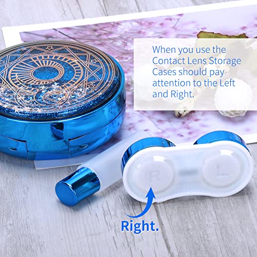 ofone Contact Lens Case, Bling Stars Cute Contact Lenses Holder Travel Kit with Remover Tool Tweezers Solution Bottle Mirror Portable Contacts Storage Container for Women Girl (Blue) - Image 4