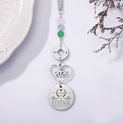 Yiyang 50th Birthday Gifts for Her Women Him Men Car Mirror Hanging Accessories Decor Vintage 1976 50th Birthday Decorations for Women Men Wife Husband Protection Rear View Mirror Accessories Crystal Beads - Image 2