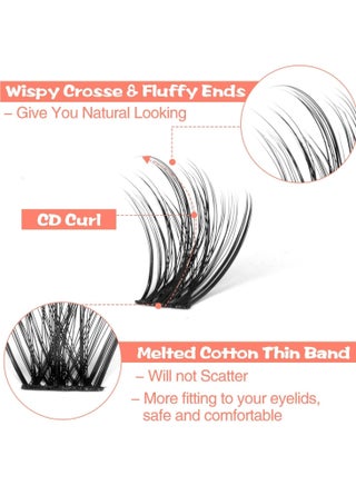 96PCS False Eyelash Extensions Kit, DIY Natural Super Fluffy Lashes with 5 Lengths (8–16mm), Cat Eye False Eyelashes for Daily & Stage Makeup – Reusable Individual Eyelash Extensions with Soft Faux Mink Fibers - view 2