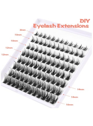96PCS False Eyelash Extensions Kit, DIY Natural Super Fluffy Lashes with 5 Lengths (8–16mm), Cat Eye False Eyelashes for Daily & Stage Makeup – Reusable Individual Eyelash Extensions with Soft Faux Mink Fibers - view 3