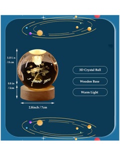 NNEWVANTE 3D Rose Crystal Ball Kids Night Light Glass Ball Night Light with Wooden Base Fantasy Decoration Crystal Ball Gift LED Galaxy Planet Night Light Birthday Gift（rose flower）  - Image 2