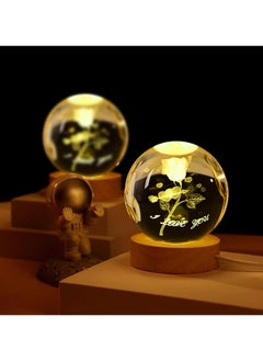 NNEWVANTE 3D Rose Crystal Ball Kids Night Light Glass Ball Night Light with Wooden Base Fantasy Decoration Crystal Ball Gift LED Galaxy Planet Night Light Birthday Gift（rose flower）  - Image 4