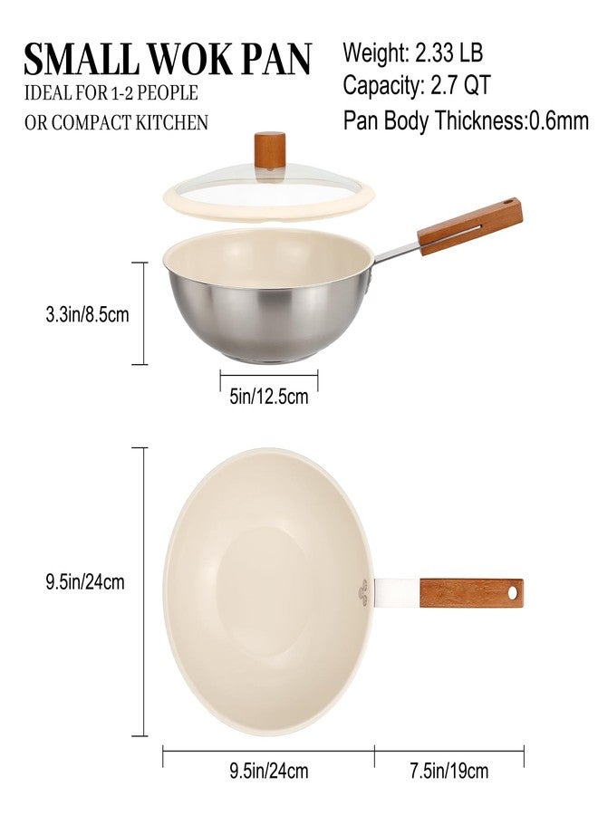 MARSKITOP Stainless Steel Wok Pan, Ceramic Nonstick Stir Fry Pan with Lid and Wooden Handle, 9.5 Inch Induction Wok, PFAS Free - Image 2