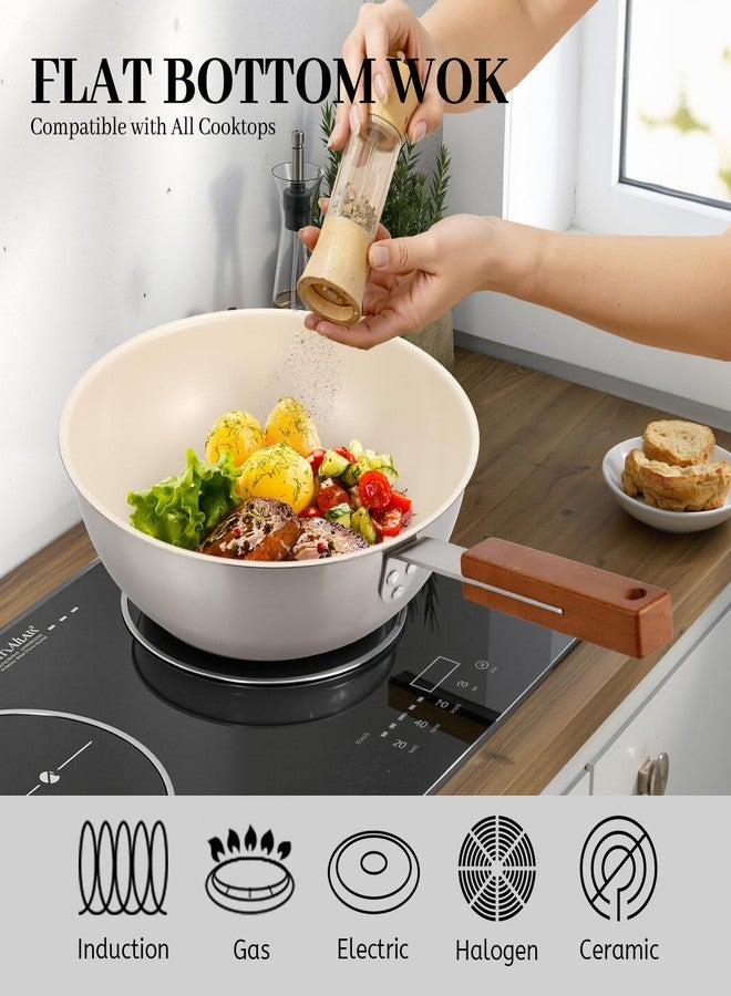 MARSKITOP Stainless Steel Wok Pan, Ceramic Nonstick Stir Fry Pan with Lid and Wooden Handle, 9.5 Inch Induction Wok, PFAS Free - Image 4
