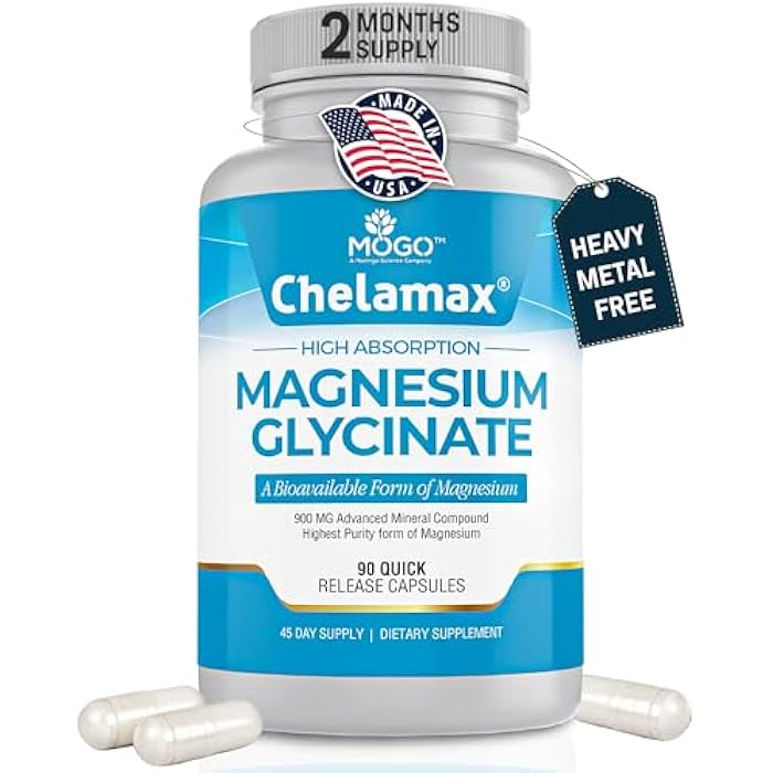 Mogo Chelamax Magnesium Glycinate.Dead Sea Sourced, 100% Chelated Magnesium for Sleep Support, Muscle Cramps, Bone Health. Made in USA, 3rd Party Tested,Heavy Metal Free,Glicinato de Magnesio Capsules. - Image 1