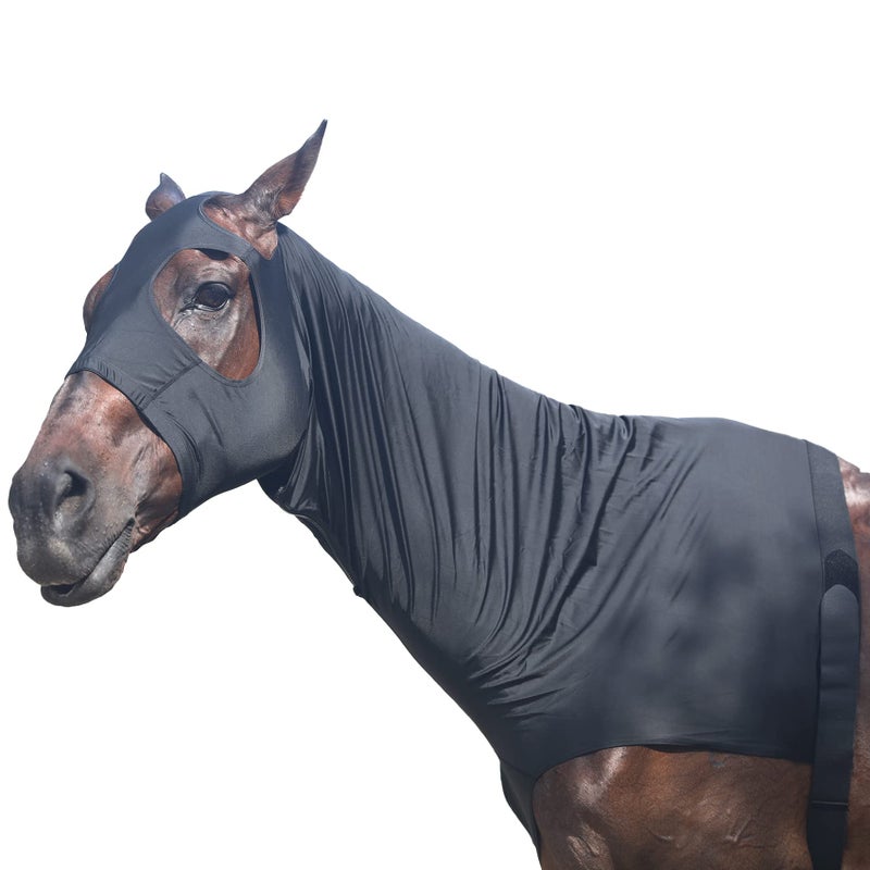 Gallopoff Horse Slinky Hood With Zipper  Stretch Spandex Sleazy Hood For Mane Protection  Breathable Horse Neck Cover For Show Prep  Braids Saver  Sleek Grooming Under Blanket Use Black Large - Image 1