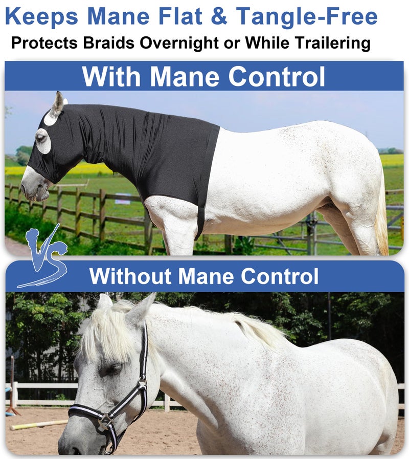 Gallopoff Horse Slinky Hood With Zipper  Stretch Spandex Sleazy Hood For Mane Protection  Breathable Horse Neck Cover For Show Prep  Braids Saver  Sleek Grooming Under Blanket Use Black Large - Image 5