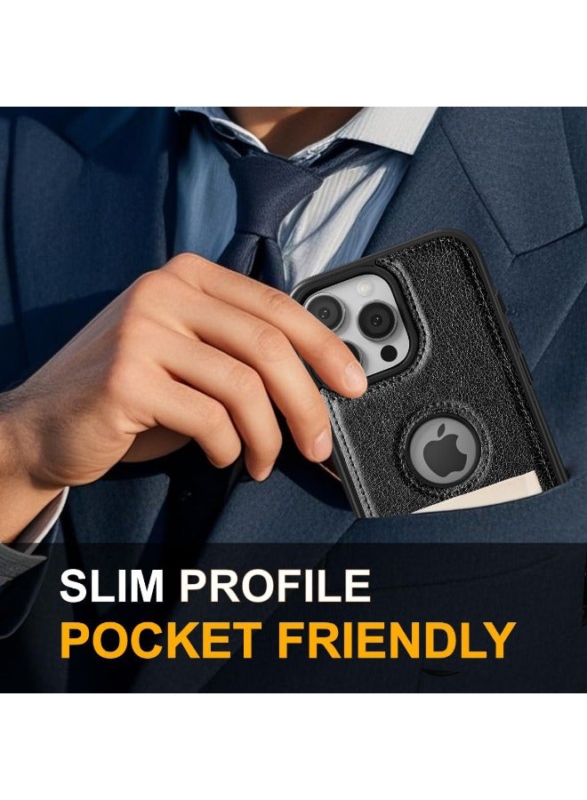 ميكّي حافظة آيفون 16 برو، حافظة واقية من الجلد النباتي لهاتف آيفون 16 برو 6.3 بوصة، غطاء بتصميم فاخر وأنيق وجميل، غطاء جلدي مثالي غير قابل للانزلاق (أسود) - Image 3
