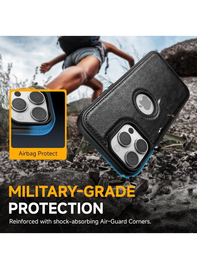 ميكّي حافظة آيفون 16 برو، حافظة واقية من الجلد النباتي لهاتف آيفون 16 برو 6.3 بوصة، غطاء بتصميم فاخر وأنيق وجميل، غطاء جلدي مثالي غير قابل للانزلاق (أسود) - Image 5