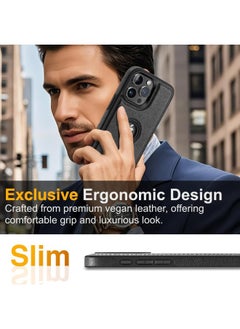 Mikki iPhone 16 Pro Case, Vegan Leather Protective Case for iPhone 16 Pro 6.3", Luxury, Elegant and Beautiful Design Business Cover, Non-Slip Vintage Looking Perfect Leather Cover (Black)  - Image 2