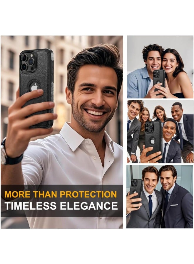 ميكّي حافظة آيفون 16 برو، حافظة واقية من الجلد النباتي لهاتف آيفون 16 برو 6.3 بوصة، غطاء بتصميم فاخر وأنيق وجميل، غطاء جلدي مثالي غير قابل للانزلاق (أسود) - Image 4