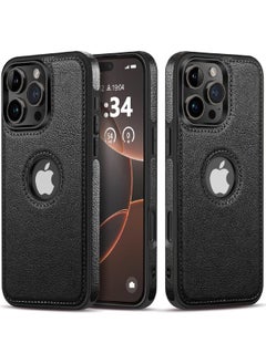 Mikki iPhone 16 Pro Case, Vegan Leather Protective Case for iPhone 16 Pro 6.3", Luxury, Elegant and Beautiful Design Business Cover, Non-Slip Vintage Looking Perfect Leather Cover (Black)  - Image 1