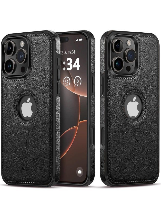 ميكّي حافظة آيفون 16 برو، حافظة واقية من الجلد النباتي لهاتف آيفون 16 برو 6.3 بوصة، غطاء بتصميم فاخر وأنيق وجميل، غطاء جلدي مثالي غير قابل للانزلاق (أسود) - Image 1