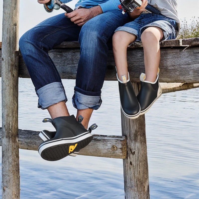 Kalkal Men's Deck Boots Anti-Slip Saltwater Fishing Rain Boots with Memory Foam, Waterproof Rubber Ankle Work Boots for Sailing (Mystery Black, Size9) - Image 2