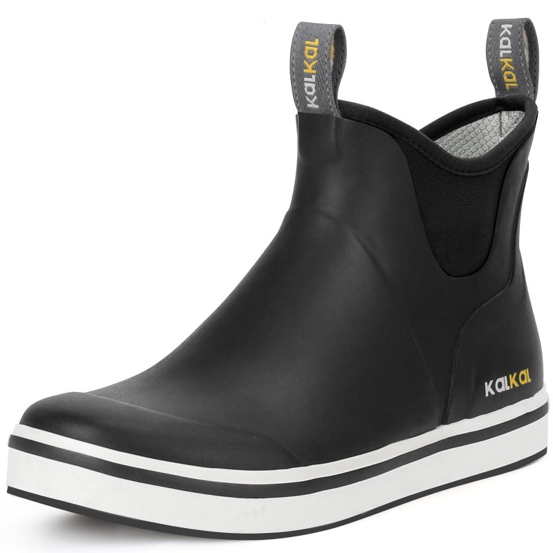 Kalkal Men's Deck Boots Anti-Slip Saltwater Fishing Rain Boots with Memory Foam, Waterproof Rubber Ankle Work Boots for Sailing (Mystery Black, Size9) - Image 1