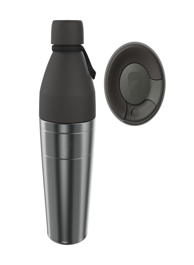 KeepCup Cup-to-Bottle Kit, 2 in 1 Reusable Water Bottle and Travel Mug, Insulated Stainless Steel Dual Opening with Leakproof Sipper Lid - 660ml Bottle to 16oz Cup - Nitro Black - Image 1