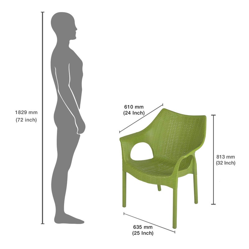 Supreme Cambridge Heavy Durable Plastic Chair with Steel Legs for Home Office Garden and Restaurents Mehendi Green Set of 4 - Image 2