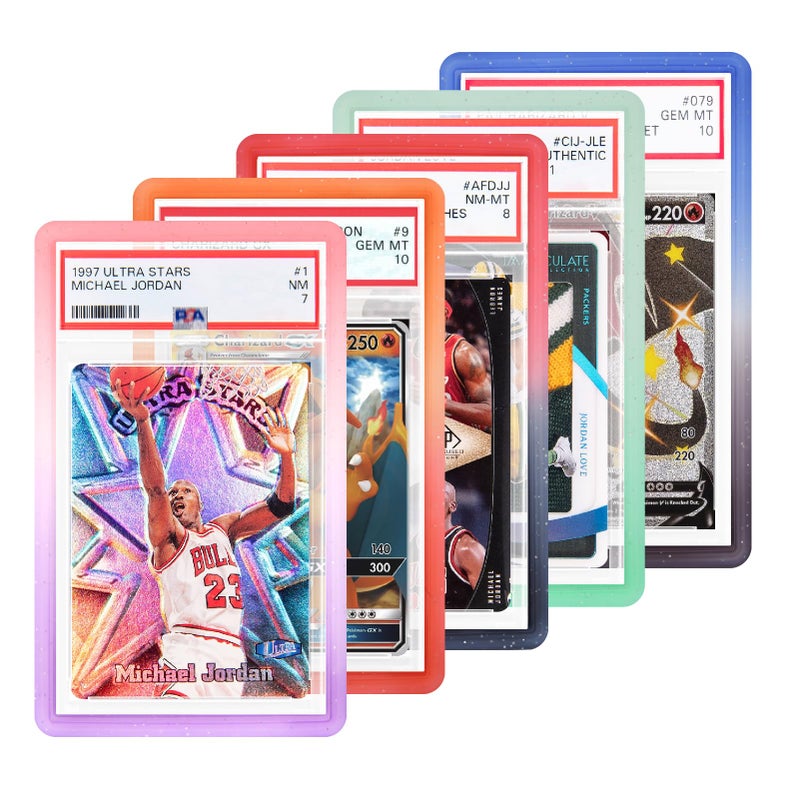 NAKIS Slab Guard for PSA Graded Cards, 5-Pack TPU Slab Protector Graded Guard Bumper Guard for PSA Graded Card Only, Gradient Color Glitter Limited Edition, (5) Multi-Color - Image 1