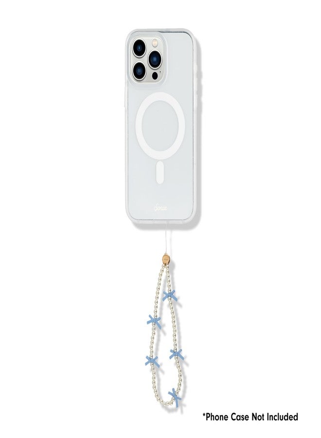 Sonix Beaded Phone Charm - Universal Wrist Strap for Cell Phone, Keys, AirPods, Keychains, Bag Charms | Blue Bows - Image 2