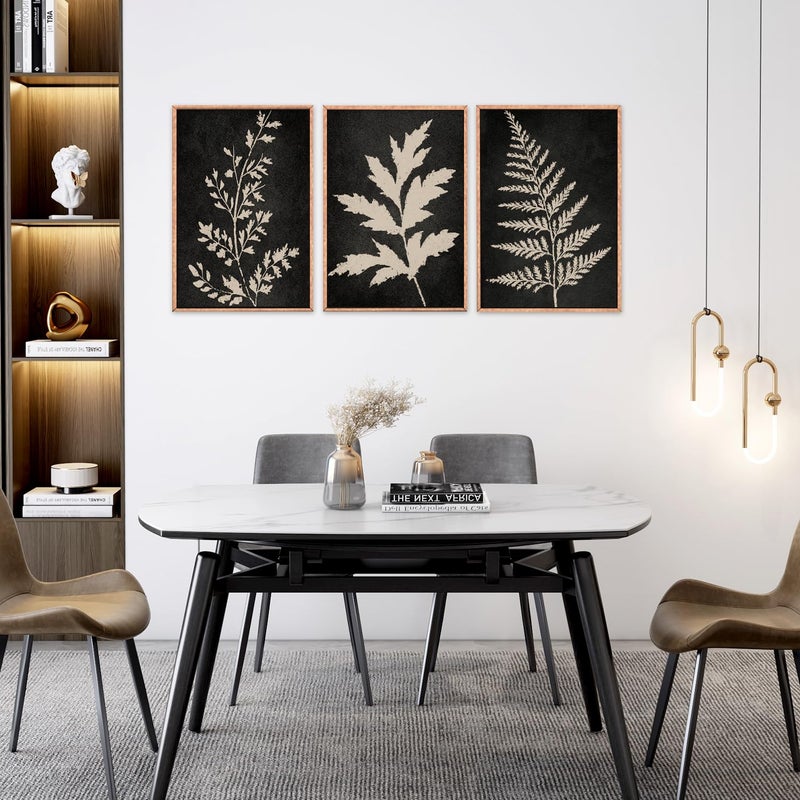 Ausril Black Tan Fern Leaf Framed Canvas Wall Art Set, Minimalist Botanical Wall Decor, Nature Fern Plant Silhouette Wall Painting, Modern Art Print for Living Room, Bedroom, Office 16"x24"x3 - Image 4