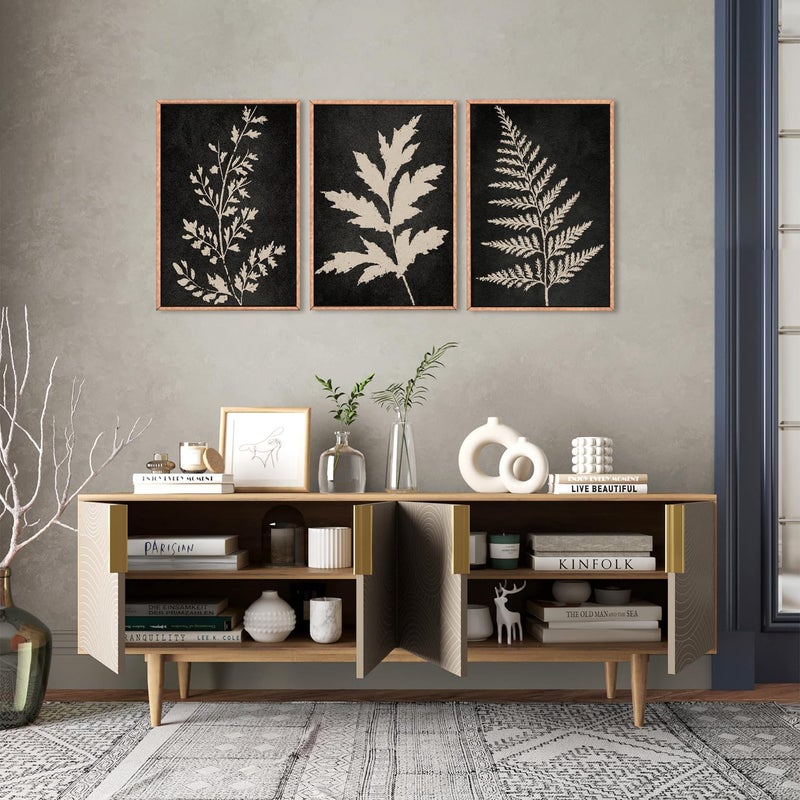 Ausril Black Tan Fern Leaf Framed Canvas Wall Art Set, Minimalist Botanical Wall Decor, Nature Fern Plant Silhouette Wall Painting, Modern Art Print for Living Room, Bedroom, Office 16"x24"x3 - Image 5
