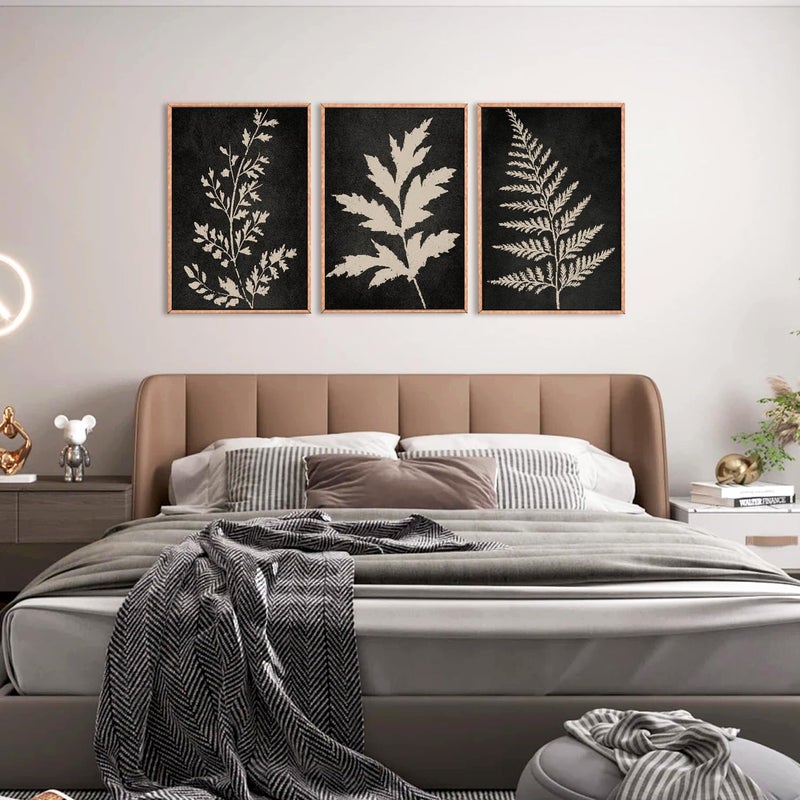 Ausril Black Tan Fern Leaf Framed Canvas Wall Art Set, Minimalist Botanical Wall Decor, Nature Fern Plant Silhouette Wall Painting, Modern Art Print for Living Room, Bedroom, Office 16"x24"x3 - Image 3