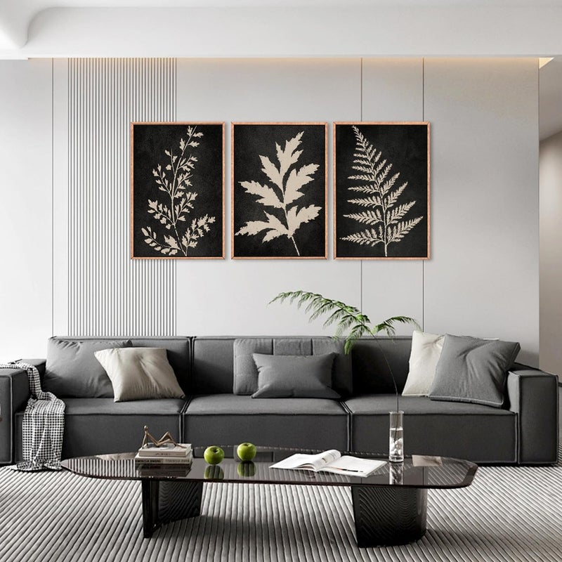 Ausril Black Tan Fern Leaf Framed Canvas Wall Art Set, Minimalist Botanical Wall Decor, Nature Fern Plant Silhouette Wall Painting, Modern Art Print for Living Room, Bedroom, Office 16"x24"x3 - Image 2