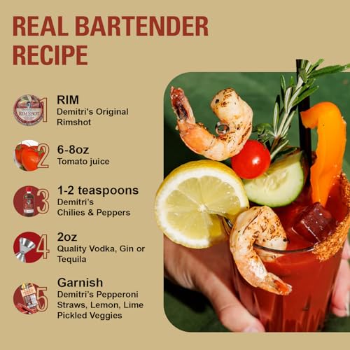 miubaao Demitri's Bloody Mary Seasoning Chilies & Peppers - Spicy Bloody Mary Mix - Concentrated Mixer - Bold Rich Flavor - Perfect for Home Brunch Parties & Cocktails - 8oz Bottle (Pack of 1) - Image 3