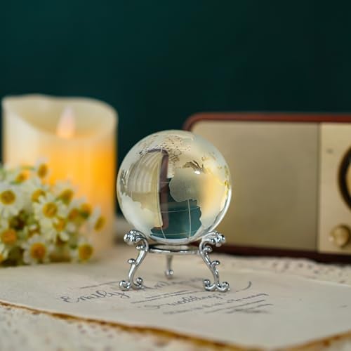 ZEERSHEE 60mm World Globe Crystal Earth Ball Paperweight with Stand Glass Sphere Display Globe Ball Christmas Decor for Home Office Desk - Image 2
