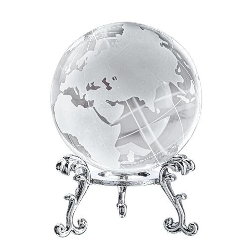 ZEERSHEE 60mm World Globe Crystal Earth Ball Paperweight with Stand Glass Sphere Display Globe Ball Christmas Decor for Home Office Desk - Image 1