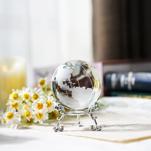 ZEERSHEE 60mm World Globe Crystal Earth Ball Paperweight with Stand Glass Sphere Display Globe Ball Christmas Decor for Home Office Desk - Image 3