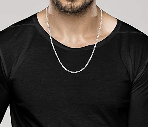 Miabella Solid 925 Sterling Silver Italian 2mm, 3mm Diamond-Cut Braided Rope Chain Necklace for Men Women Made in Italy (3mm, Length 24 Inches) - Image 3