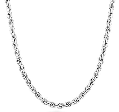 Miabella Solid 925 Sterling Silver Italian 2mm, 3mm Diamond-Cut Braided Rope Chain Necklace for Men Women Made in Italy (3mm, Length 24 Inches) - Image 1