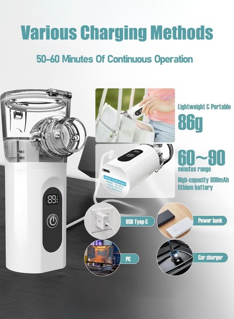 كوراكس ترقية صغيرة Nebulizer للبالغين والأطفال, الشاشة الرقمية الذكية قابلة للتعديل Nebulizer الإلكترونية, USB-الشحن نموذج محمول, 2-سرعة قابلة للتعديل Nebulizer استنشاق, المحمولة فائقة الهدوء عمر البطارية الطويل, مناسبة للسفر للأطفال والاستخدام المنزلي - Image 5