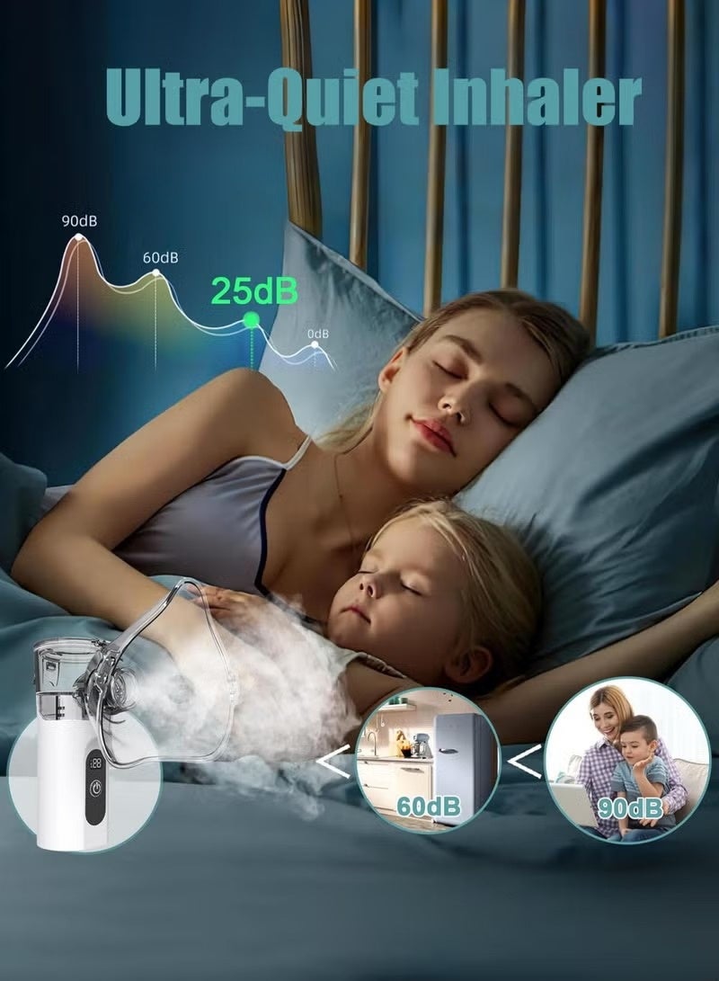 كوراكس ترقية صغيرة Nebulizer للبالغين والأطفال, الشاشة الرقمية الذكية قابلة للتعديل Nebulizer الإلكترونية, USB-الشحن نموذج محمول, 2-سرعة قابلة للتعديل Nebulizer استنشاق, المحمولة فائقة الهدوء عمر البطارية الطويل, مناسبة للسفر للأطفال والاستخدام المنزلي - Image 4
