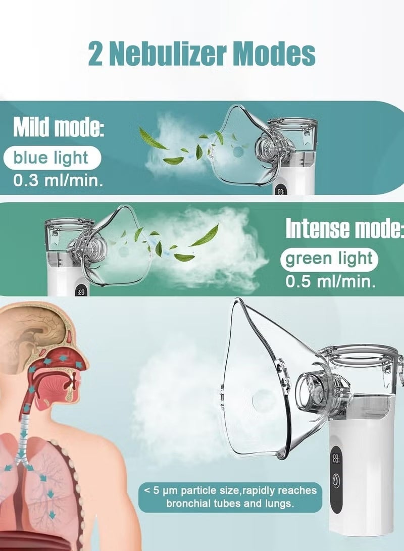 كوراكس ترقية صغيرة Nebulizer للبالغين والأطفال, الشاشة الرقمية الذكية قابلة للتعديل Nebulizer الإلكترونية, USB-الشحن نموذج محمول, 2-سرعة قابلة للتعديل Nebulizer استنشاق, المحمولة فائقة الهدوء عمر البطارية الطويل, مناسبة للسفر للأطفال والاستخدام المنزلي - Image 3