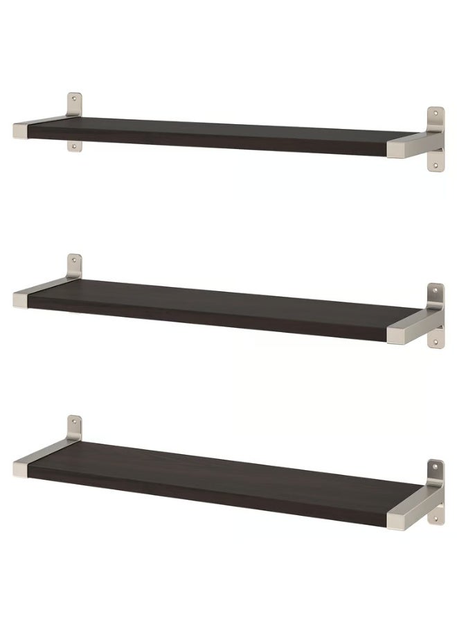 IKEA (IKEA) رف حائط مُركّب، بني-أسود/مطلي بالنيكل، 80×20 سم - Image 1