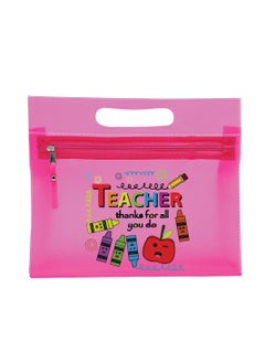 PRINTSHOP4ME Teachers Day Gift Pink Transparent Cosmetic Bag with zipper closure - Teacher Appriciation Gift - Gift for Teacher - Teacher Gifts  - Image 1