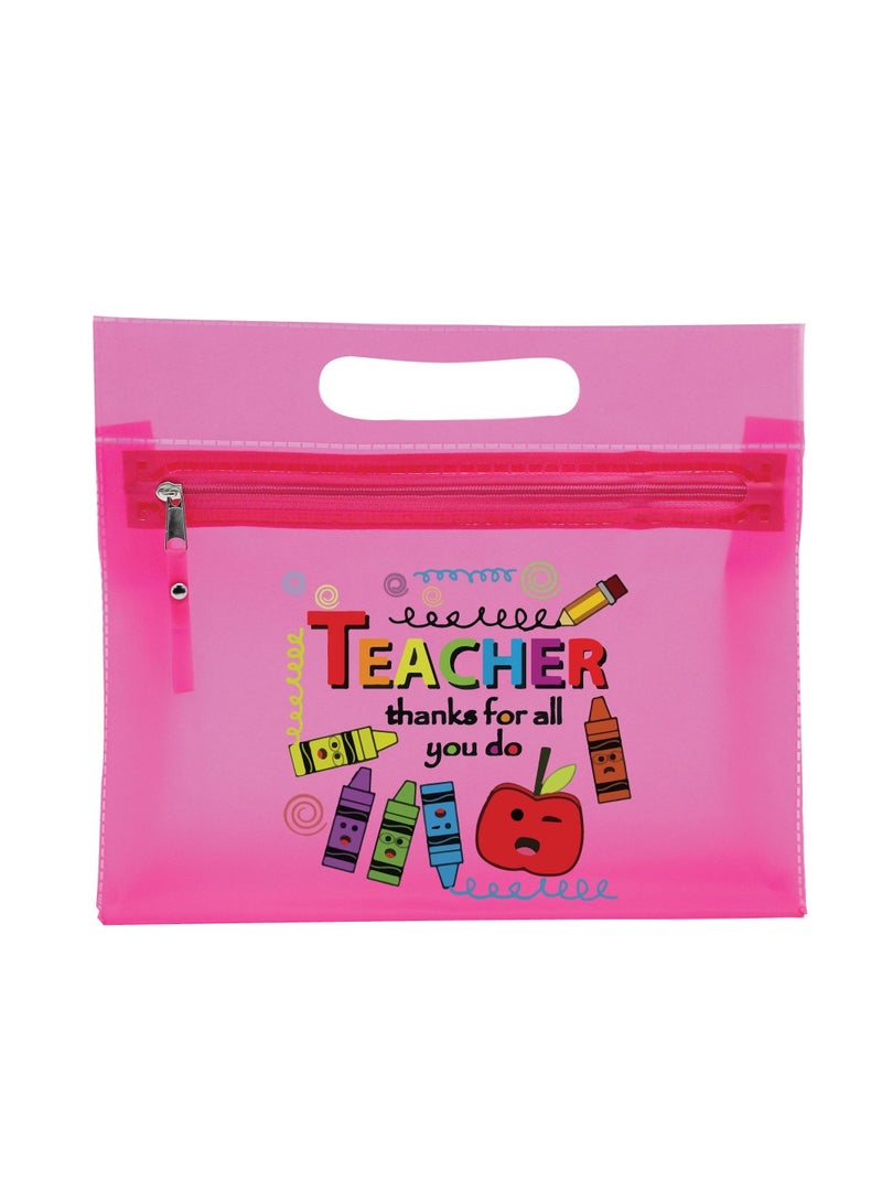 PRINTSHOP4ME Teachers Day Gift Pink Transparent Cosmetic Bag with zipper closure - Teacher Appriciation Gift - Gift for Teacher - Teacher Gifts  - Image 1