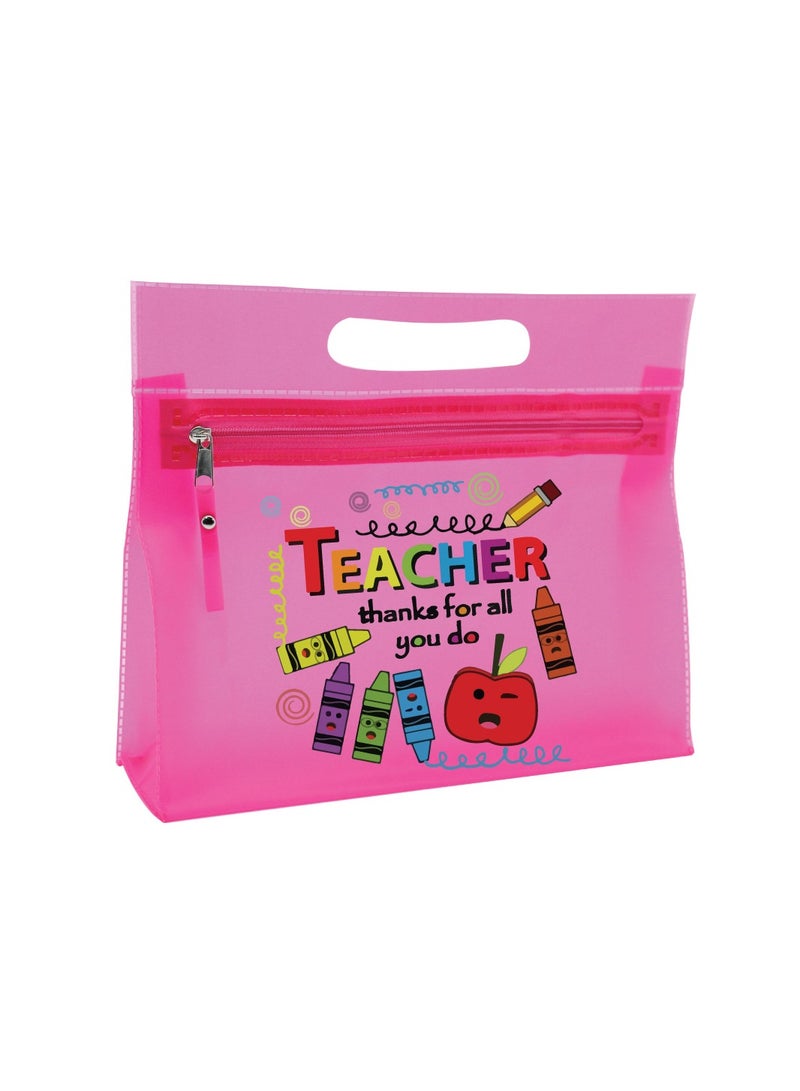 PRINTSHOP4ME Teachers Day Gift Pink Transparent Cosmetic Bag with zipper closure - Teacher Appriciation Gift - Gift for Teacher - Teacher Gifts  - Image 2