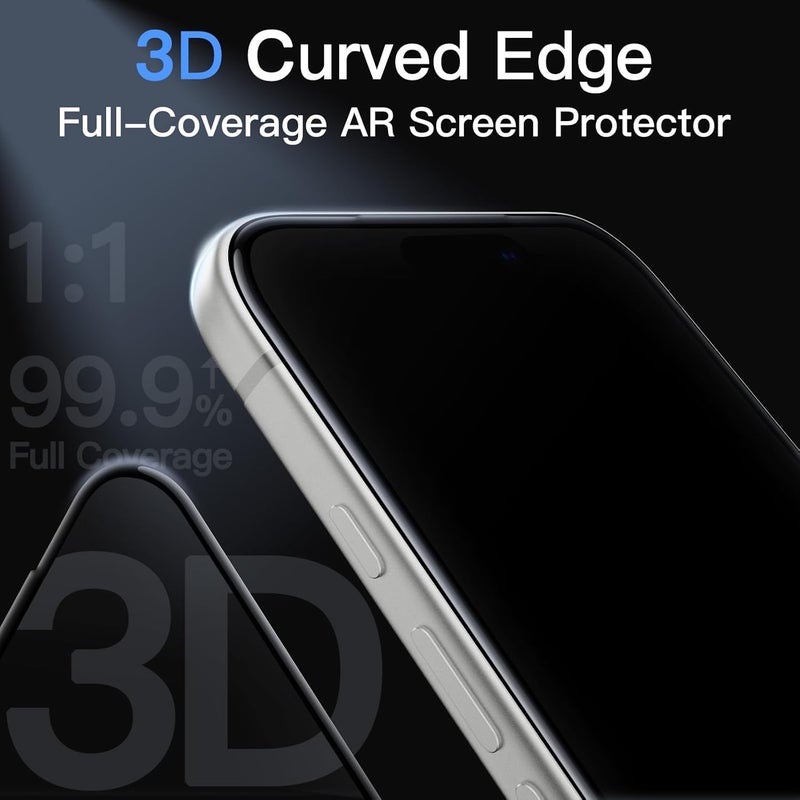 جي تيك واقي شاشة Infinity AR لهاتف iPhone 17 Pro Max، طلاء م��اد للانعكاس AR، زجاج مقسى 9H+ ثلاثي الأبعاد بتغطية كاملة، مقاوم للكسر بدرجة عسكرية، مقاوم للبصمات، سهل التركيب، عبوة واحدة - Image 3