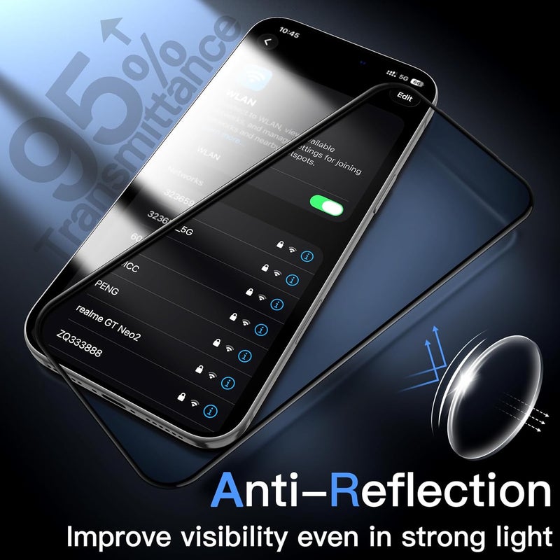 جي تيك واقي شاشة Infinity AR لهاتف iPhone 17 Pro Max، طلاء م��اد للانعكاس AR، زجاج مقسى 9H+ ثلاثي الأبعاد بتغطية كاملة، مقاوم للكسر بدرجة عسكرية، مقاوم للبصمات، سهل التركيب، عبوة واحدة - Image 4