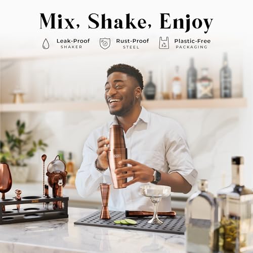 BARE BARREL® Mixology Bartender Kit Bar Set | 16-Piece Cocktail Shaker Set | Martini Barware Mixing Tools for Home Bartending | Incl. 35 Recipe Cards | Gift Set (28oz Boston Shaker, Copper/Black) - Image 3