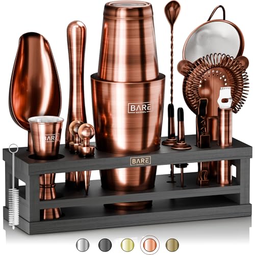 BARE BARREL® Mixology Bartender Kit Bar Set | 16-Piece Cocktail Shaker Set | Martini Barware Mixing Tools for Home Bartending | Incl. 35 Recipe Cards | Gift Set (28oz Boston Shaker, Copper/Black) - Image 1