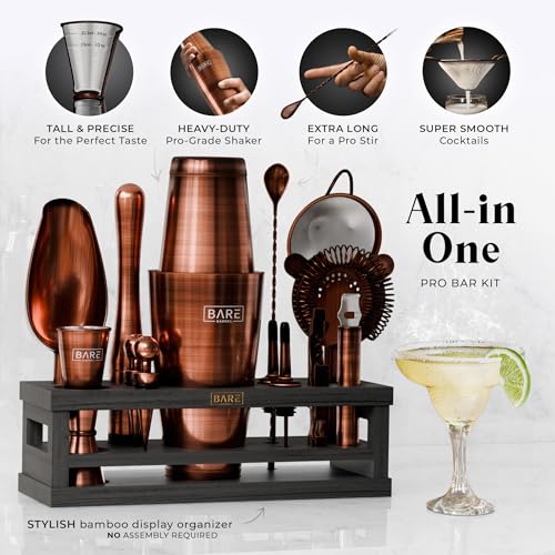BARE BARREL® Mixology Bartender Kit Bar Set | 16-Piece Cocktail Shaker Set | Martini Barware Mixing Tools for Home Bartending | Incl. 35 Recipe Cards | Gift Set (28oz Boston Shaker, Copper/Black) - Image 2