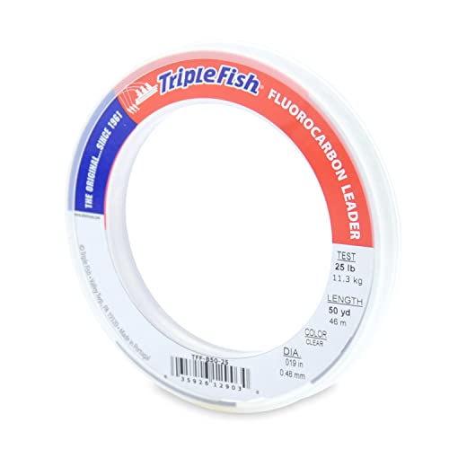 Triple Fish 100% Fluorocarbon Leader, 25 lb / 11.3 kg Test, 0.019 in / 0.48 mm Dia, Clear, 50 yd / 46 m - Image 1