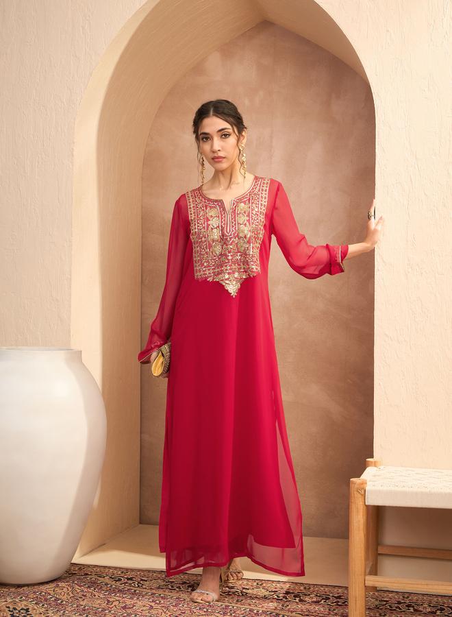 Sassafras Red Sequined Abaya Dress with Inner Cami Slip - Image 2