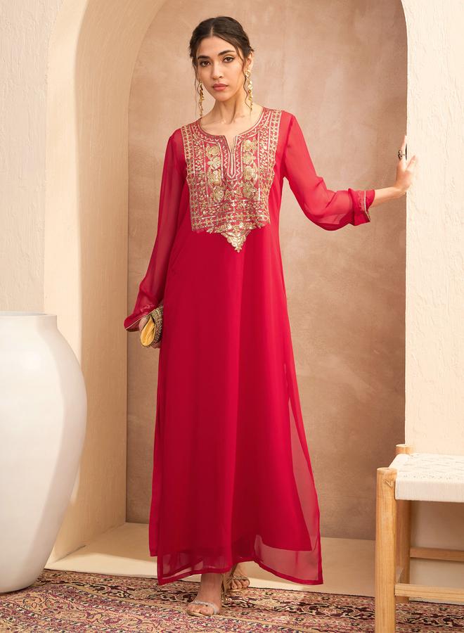 Sassafras Red Sequined Abaya Dress with Inner Cami Slip - Image 1