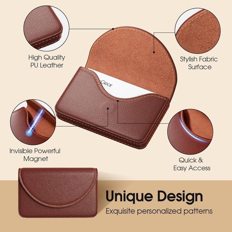 MaxGear Business Card Holder Case, PU Leather Business Card Case for Purse, Pocket Travel Name Card Holder Wallet for Men or Women Gift, Portable Magnetic Business Card Carrier, Slim & Stylish, Coffee - Image 5